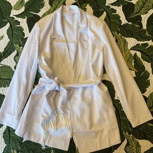 White Venus blazer with tassel sash, long length